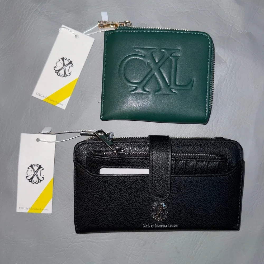 Bundle 2 CXL Christian Lacroix Wallets Black Pebble Bifold Teal Python Zip NWT